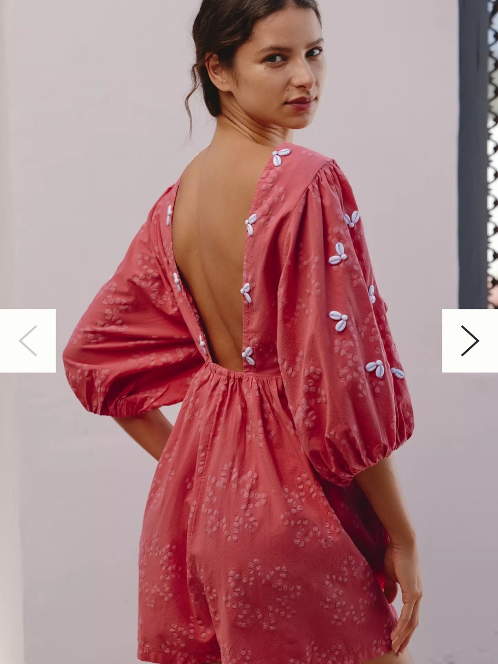 Anthropologie Rose Pink Open-Back Puff-Sleeve Romper